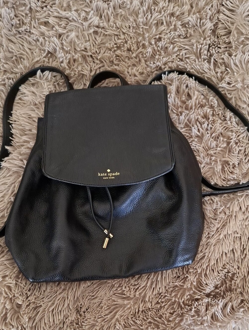 kate spade Black Pebbled Leather Drawstring Backpack
